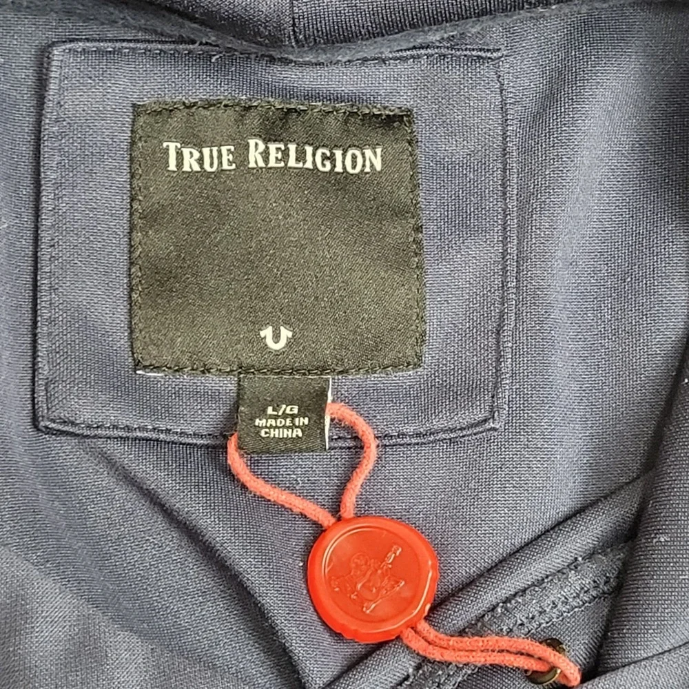 🧡Vintage True Religion Hoodie Unisex L Color Block Embroidered Sweatshirt Y2K